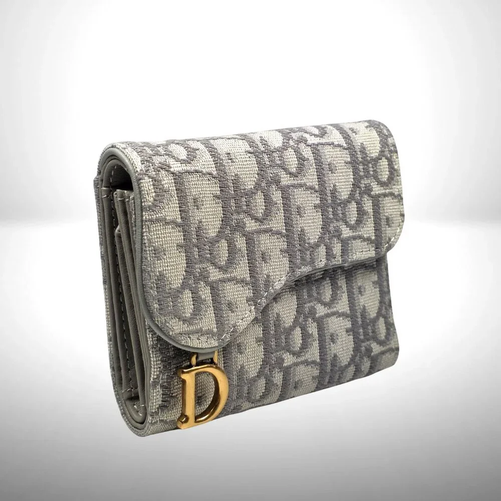 Dior Saddle Lotus Wallet in Gray Oblique Jacquard - New
